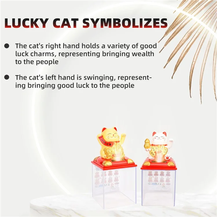Solar Powered Lucky Cat Figurine Waving Arm Car Dashboard Home Decoration Creative Gift,  M Size - Treasure Bowl / White