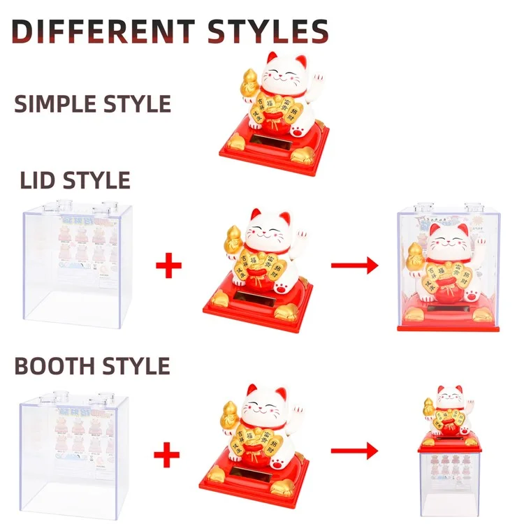 Solar Powered Lucky Cat Figurine Waving Arm Car Dashboard Home Decoration Creative Gift,  M Size - Treasure Bowl / White