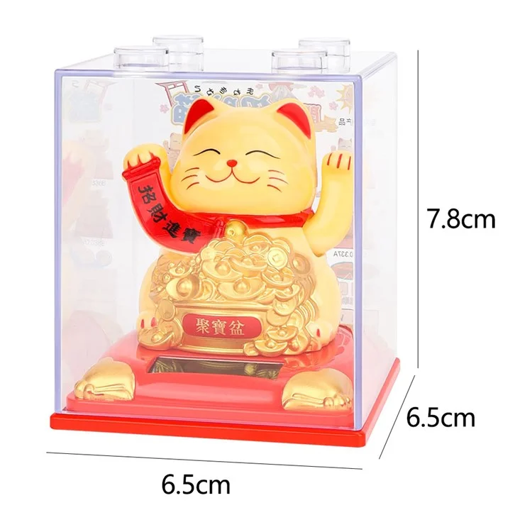 Solar Powered Lucky Cat Figurine Waving Arm Car Dashboard Home Decoration Creative Gift,  M Size - Treasure Bowl / White