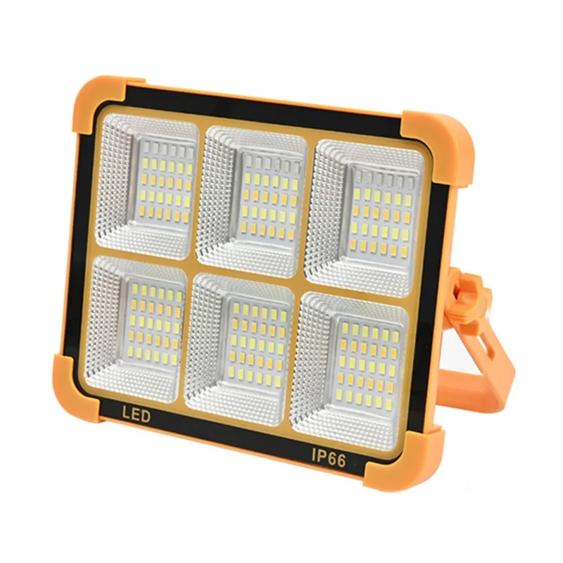 Foco Recargable Solar de 6 Rejillas de 6000W para Camping con Lámpara de Emergencia y Soporte