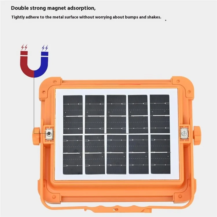 Foco Recargable Solar de 6 Rejillas de 6000W para Camping con Lámpara de Emergencia y Soporte