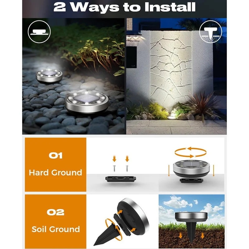 6 Pièces Lumières Solaires Enterrées à 8 LED pour Extérieur Éclairage de Jardin Piquets de Pelouse Éclairage Paysager pour Patio / Cour / Allée - Chaleureux
