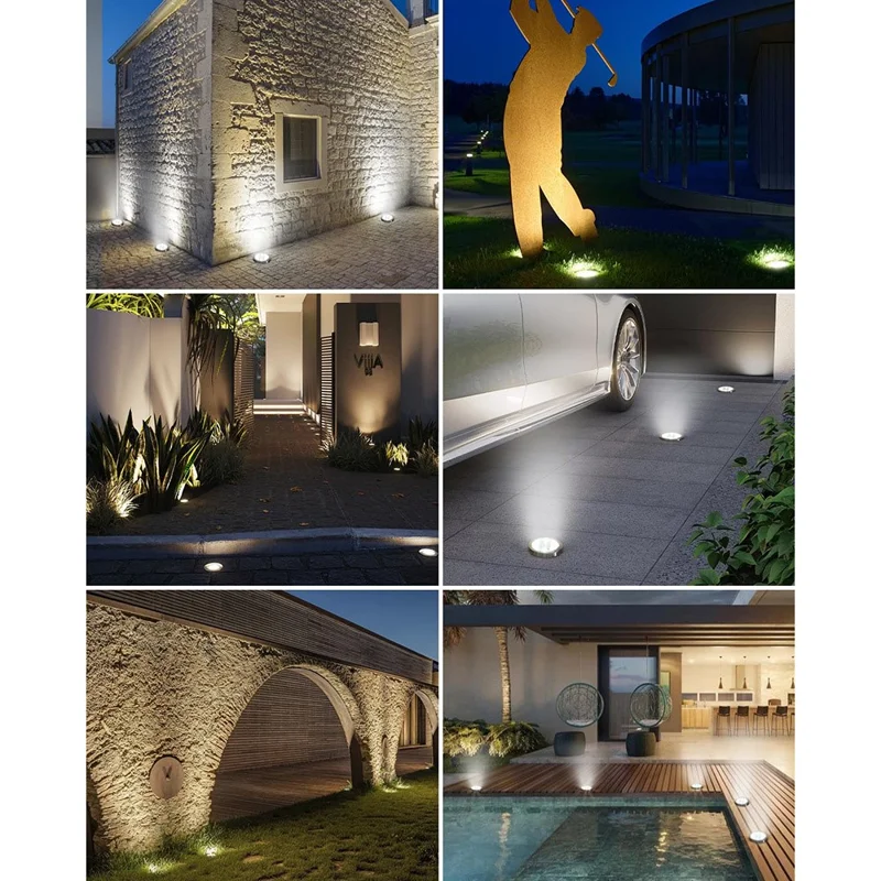 12Pcs 8 LED Solar Ground Lights Waterproof Garden Stainless Steel Lawn Stake Lamps Auto On-Off - Warm White Light