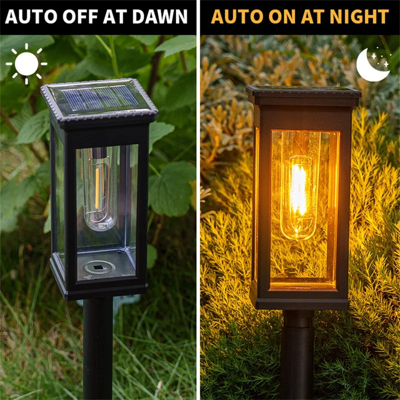 F245 4Pcs Outdoor Solar Powered Tungsten Filament Ground Light for Garden Waterproof Landscape Lamp
