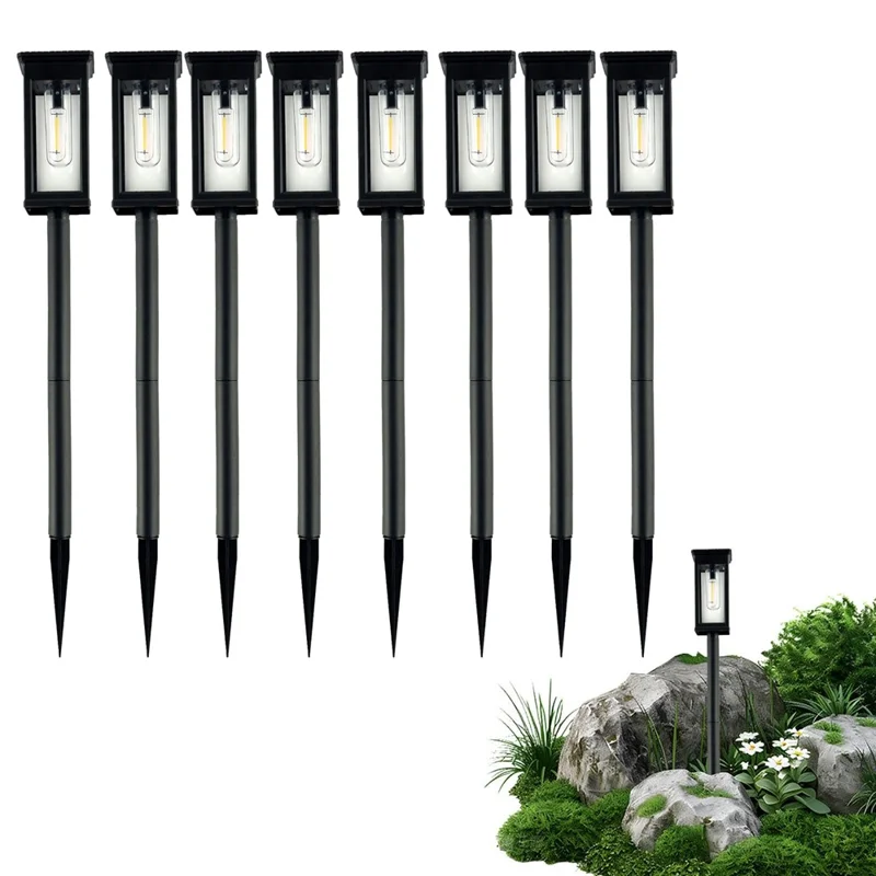F245 8Pcs Outdoor Solar Powered Tungsten Filament Ground Light for Garden Waterproof Landscape Lamp