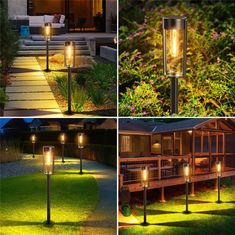 Y246 8Pcs Solar Powered Lawn Lights Outdoor Waterproof Tungsten Filament Garden Landscape Lamp