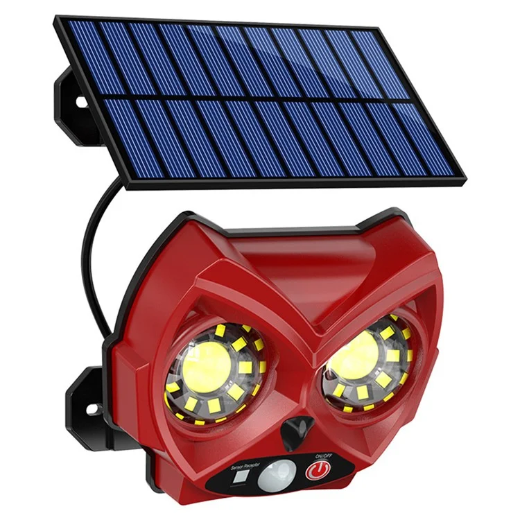 Owl Shape Solar Powered Wall Light for Patio Yard Waterproof Outdoor Garden Motion Sensor Lamp - 2 COB+52 LED / Red
