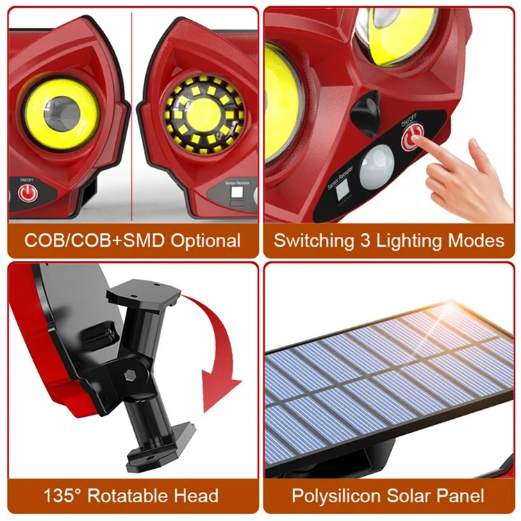 Owl Shape Solar Powered Wall Light for Patio Yard Waterproof Outdoor Garden Motion Sensor Lamp - 2 COB+52 LED / Red