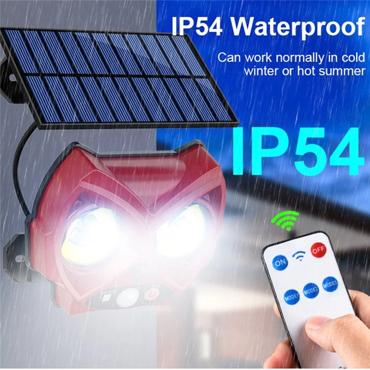 Owl Shape Solar Powered Wall Light for Patio Yard Waterproof Outdoor Garden Motion Sensor Lamp - 2 COB+52 LED / Red