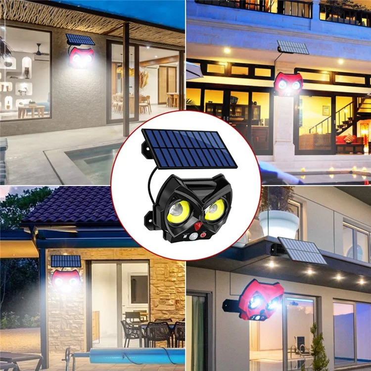 Owl Shape Solar Powered Wall Light for Patio Yard Waterproof Outdoor Garden Motion Sensor Lamp - 2 COB+52 LED / Red