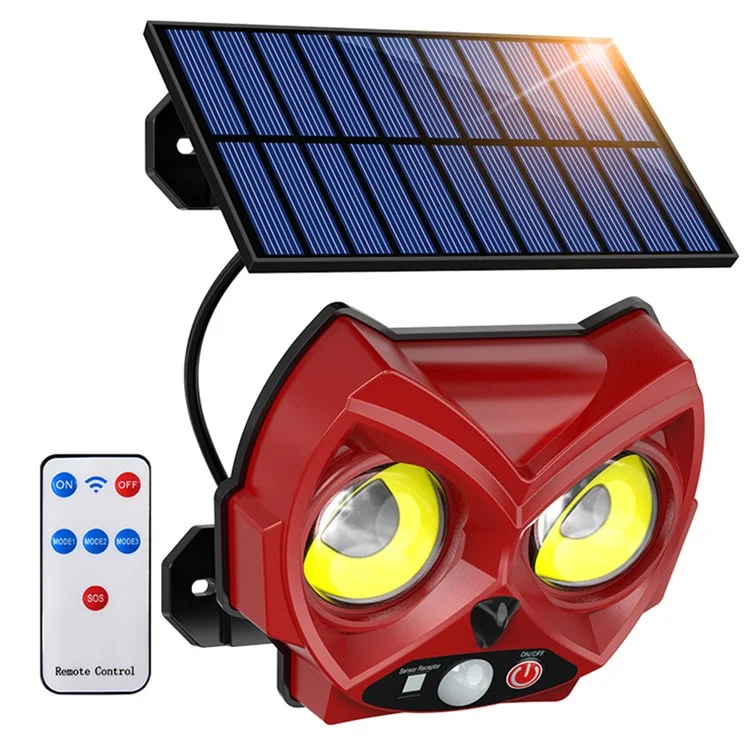 Owl Shape Solar Powered Wall Light for Patio Yard Waterproof Outdoor Garden Motion Sensor Lamp - 2 COB+52 LED / Red