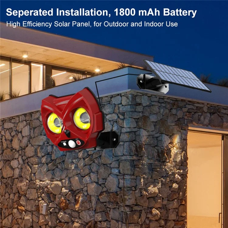 Owl Shape Solar Powered Wall Light for Patio Yard Waterproof Outdoor Garden Motion Sensor Lamp - 2 COB+52 LED / Red