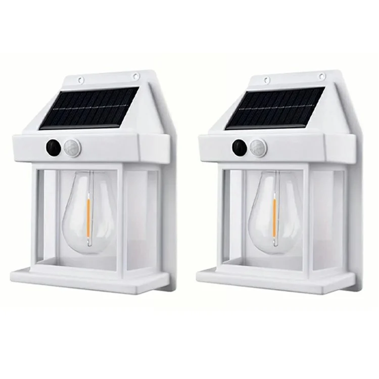 2Pcs Solar Powered Filament Bulb Wall Light Outdoor Garden Motion Sensor Waterproof Lamp - White