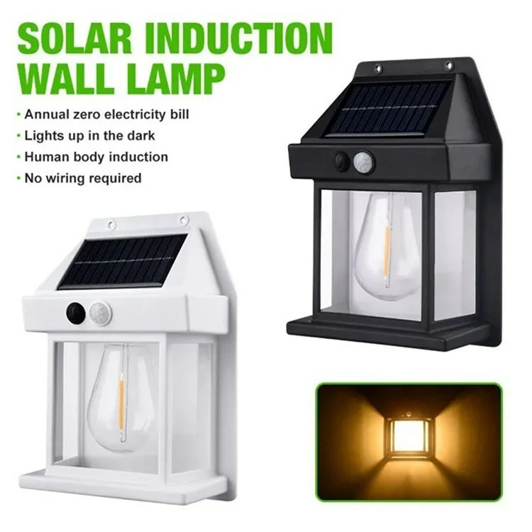 2Pcs Solar Powered Filament Bulb Wall Light Outdoor Garden Motion Sensor Waterproof Lamp - White