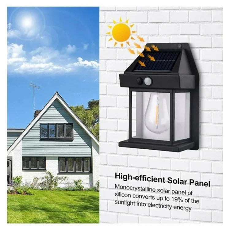 2Pcs Solar Powered Filament Bulb Wall Light Outdoor Garden Motion Sensor Waterproof Lamp - White