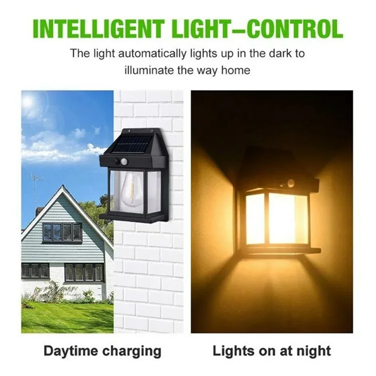 2Pcs Solar Powered Filament Bulb Wall Light Outdoor Garden Motion Sensor Waterproof Lamp - White