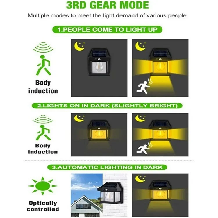 2Pcs Solar Powered Filament Bulb Wall Light Outdoor Garden Motion Sensor Waterproof Lamp - White
