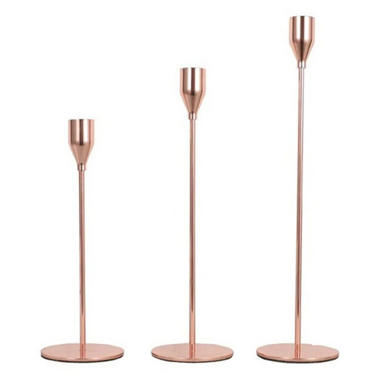 3Pcs / Set Taper Candle Holders Dining Table Decor Romantic Candlelight Dinner Centerpiece - Rose Gold
