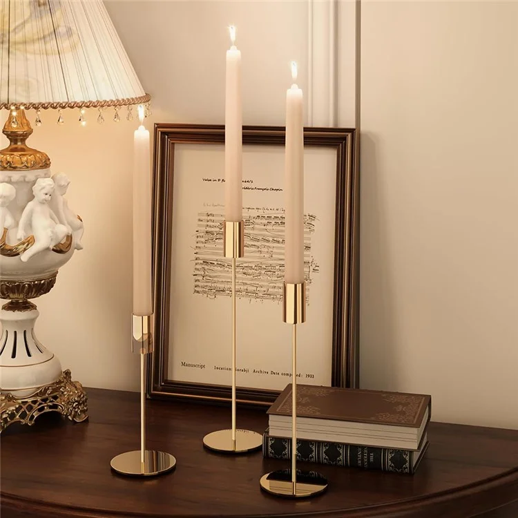 3Pcs / Set Taper Candle Holders Dining Table Decor Romantic Candlelight Dinner Centerpiece - Rose Gold