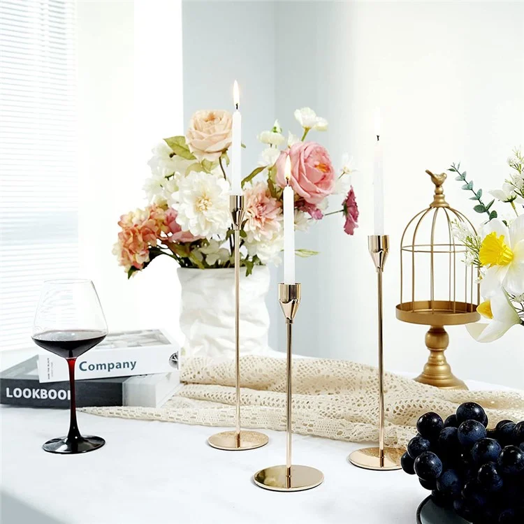3Pcs / Set Taper Candle Holders Dining Table Decor Romantic Candlelight Dinner Centerpiece - Rose Gold