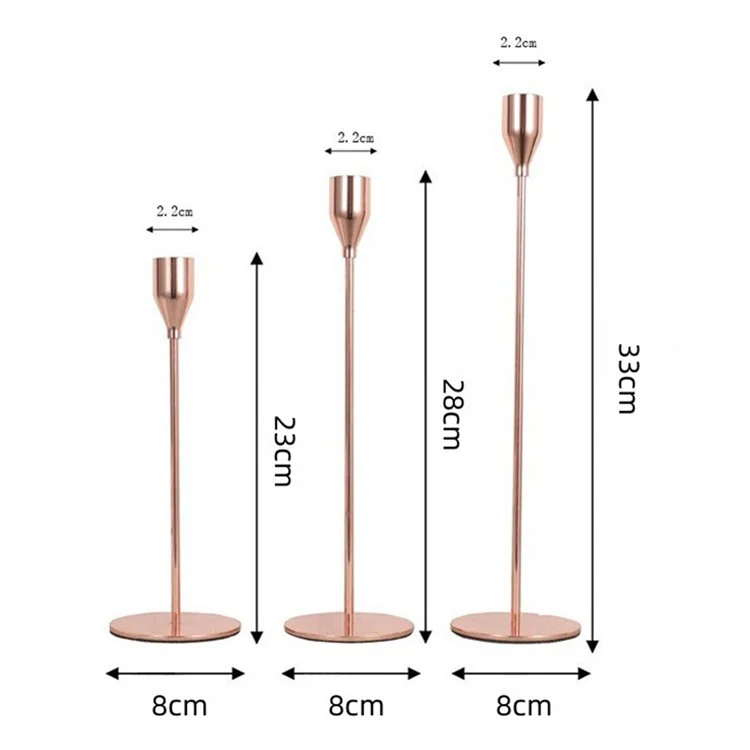 3Pcs / Set Taper Candle Holders Dining Table Decor Romantic Candlelight Dinner Centerpiece - Rose Gold