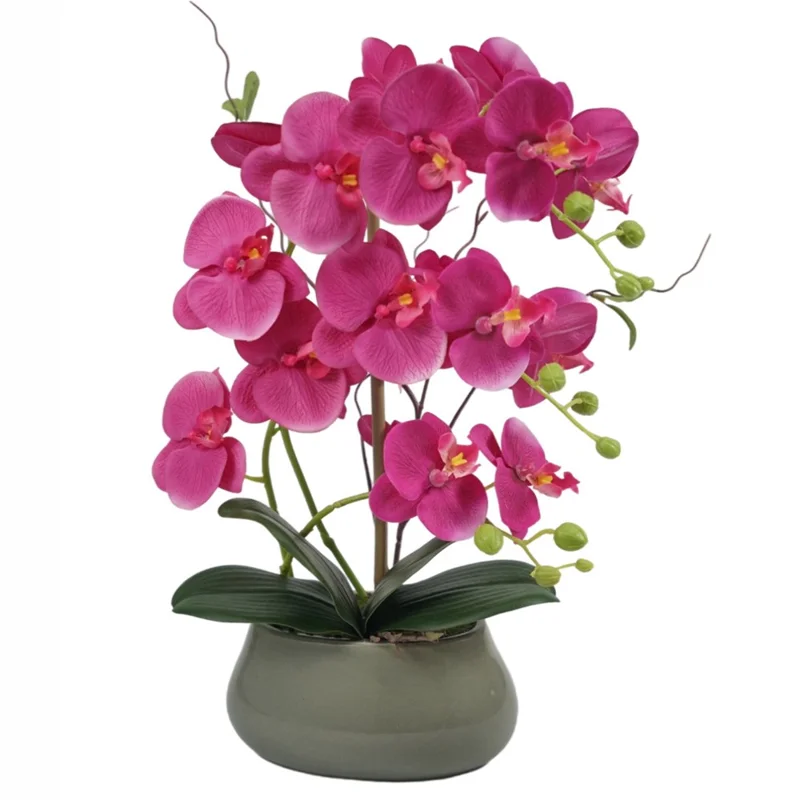 Artificial Phalaenopsis Orchid Potted Plant Silk Cloth Flower Home Office Realistic Faux Floral Decor - Rose