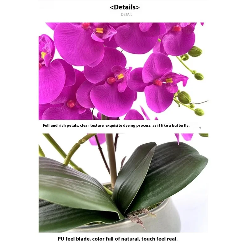 Artificial Phalaenopsis Orchid Potted Plant Silk Cloth Flower Home Office Realistic Faux Floral Decor - Rose