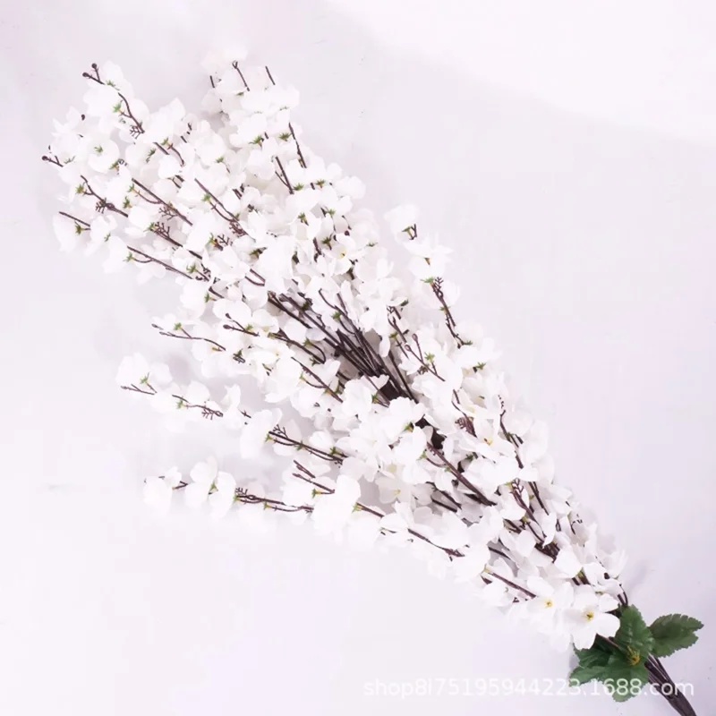 Artificial Peach Blossom 30 Branches Silk Flowers Realistic Peach Blossom Bouquet Home Wedding Decor - White