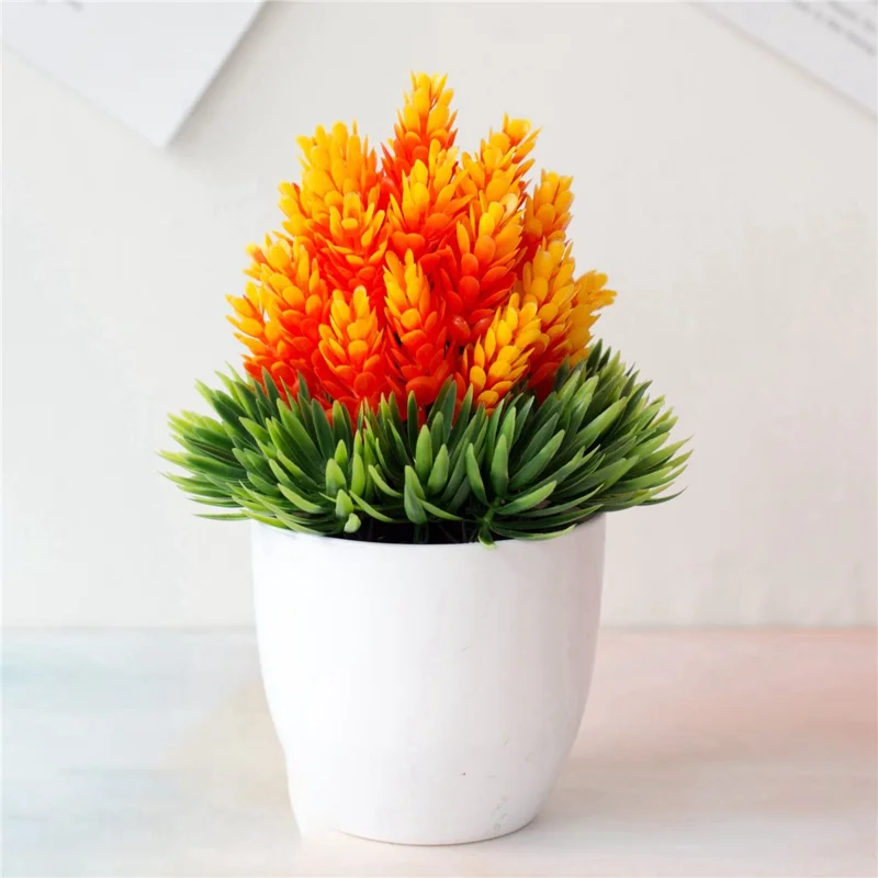 Artificial Plastic Potted Plant Ornament Realistic Bonsai Office Living Room Home Decor - Orange