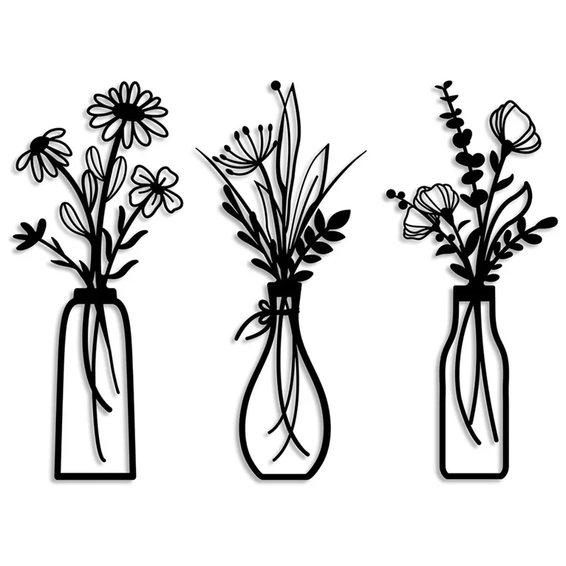 3Pcs / Set Metal Wall Art Floral Design Decorative Iron Wall Hanging Living Room Bedroom Home Decor