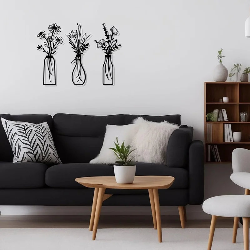 3Pcs / Set Metal Wall Art Floral Design Decorative Iron Wall Hanging Living Room Bedroom Home Decor