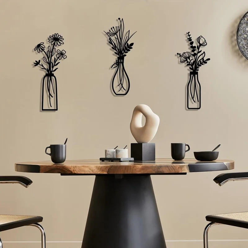 3Pcs / Set Metal Wall Art Floral Design Decorative Iron Wall Hanging Living Room Bedroom Home Decor