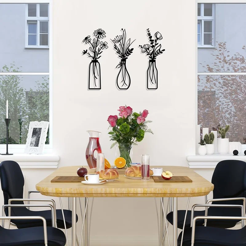 3Pcs / Set Metal Wall Art Floral Design Decorative Iron Wall Hanging Living Room Bedroom Home Decor