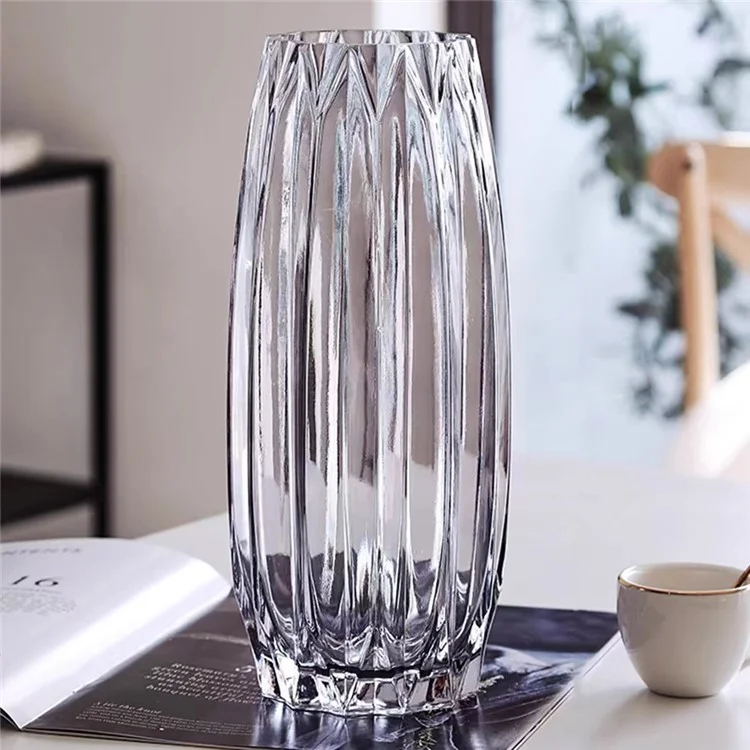 Vase en verre nervuré vertical - Décoration moderne pour salon, arrangement floral et plantation d'eau - Gris fumé