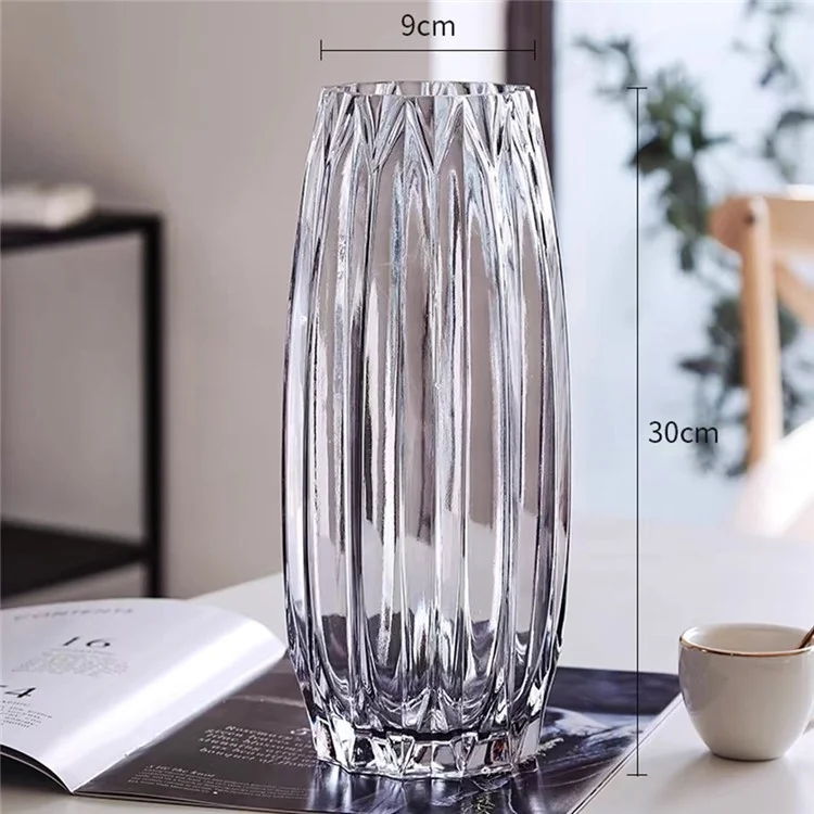 Vase en verre nervuré vertical - Décoration moderne pour salon, arrangement floral et plantation d'eau - Gris fumé