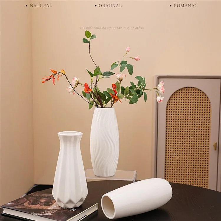 Jarrón de Cerámica Blanco Europeo Simple para Sala de Estar y Comedor - Decoración para Flores Secas o Hidropónicas, Estilo A