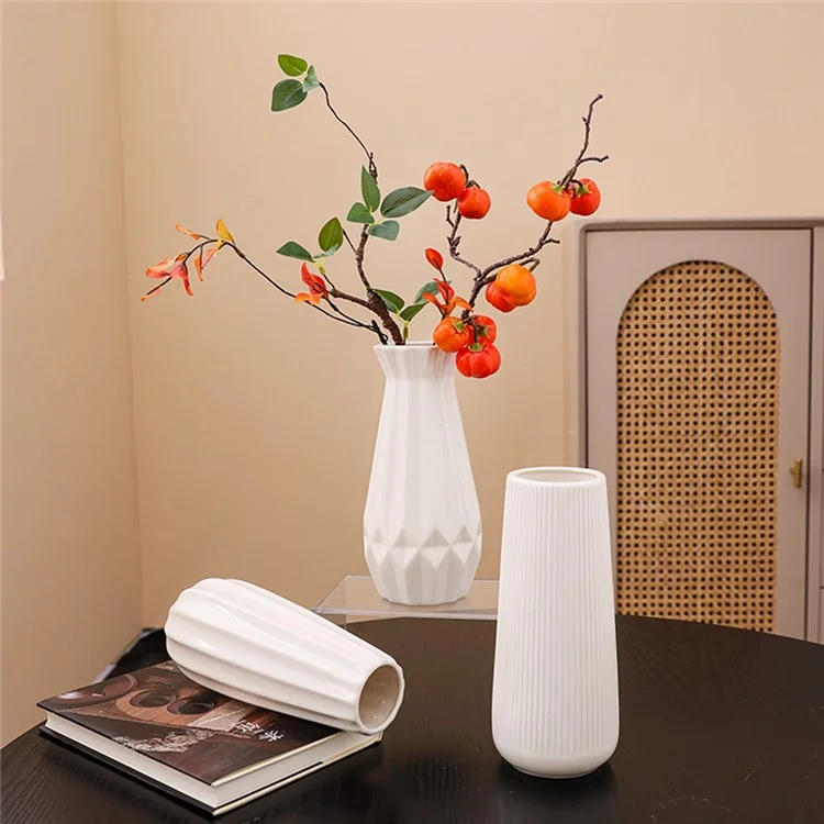Jarrón de Cerámica Blanco Europeo Simple para Sala de Estar y Comedor - Decoración para Flores Secas o Hidropónicas, Estilo A