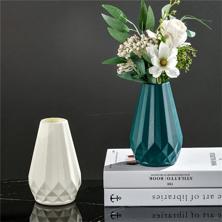 Vase à Fleurs en Plastique avec Effet Émail Céramique pour Fleurs Artificielles Sèches - Blanc