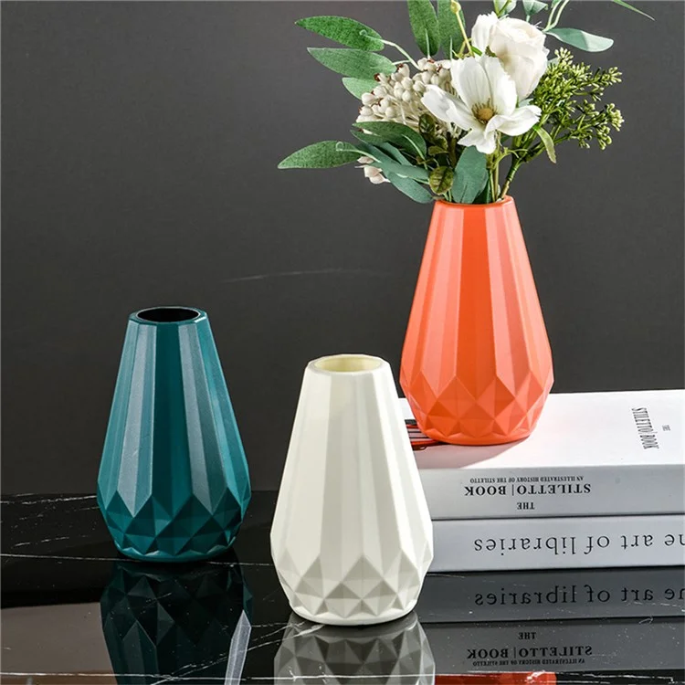 Vase à Fleurs en Plastique avec Effet Émail Céramique pour Fleurs Artificielles Sèches - Blanc