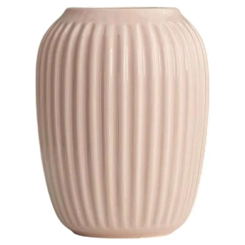 Medium Size Modern Ceramic Striped Vase Flower Arrangement Container Living Room Decor - Pink
