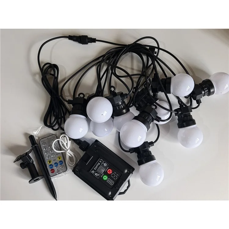 Luces de Cadena LED Solares G50 de 5m con 10 Bombillas, Resistentes al Agua para Exteriores, con Mando a Distancia - Bombilla Blanco Lechoso