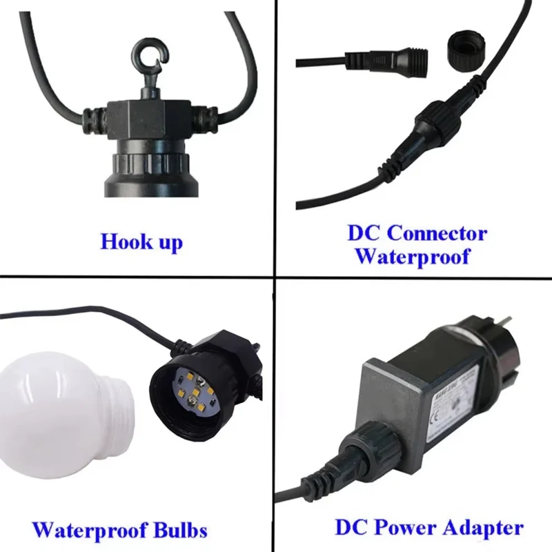 G50 10m 20 Bulbs Outdoor Waterproof String Lights for Camping Holiday Atmosphere Lamp, 220V EU Plug - Milky White Bulb