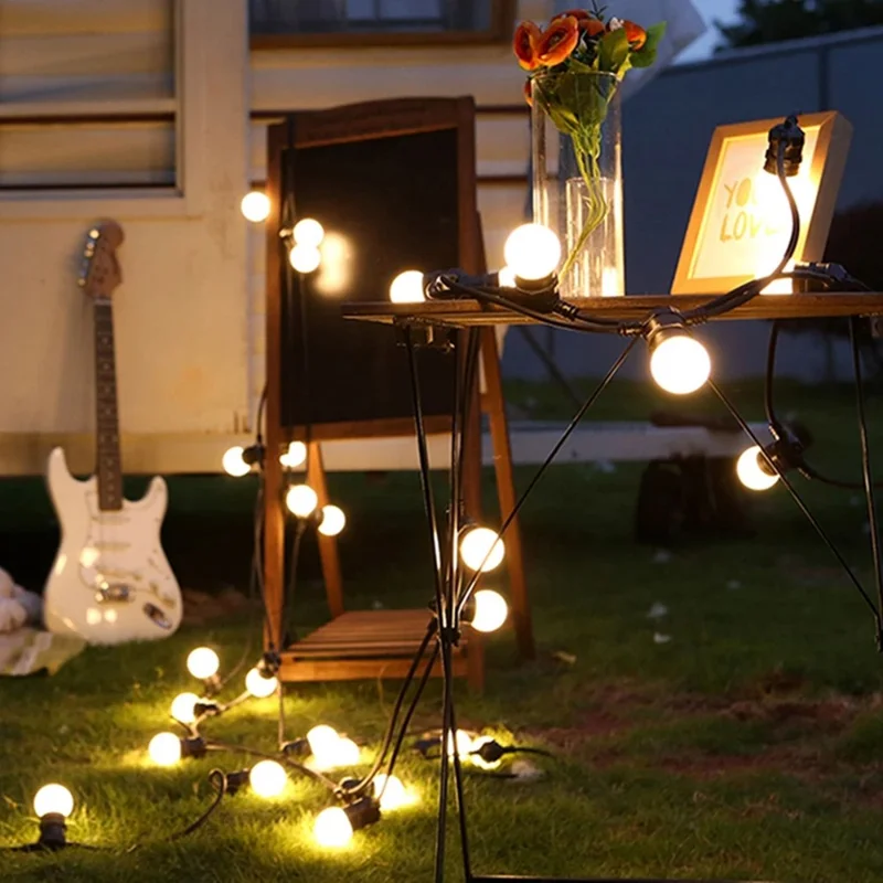 G50 10m 20 Bulbs Outdoor Waterproof String Lights for Camping Holiday Atmosphere Lamp, 220V EU Plug - Milky White Bulb