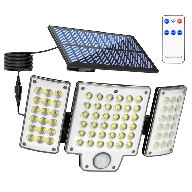 TG-TY01038 216 LED 3-Head Solar Powered Wall Light with Remote Control Waterproof Garden Lamp, Large Panel