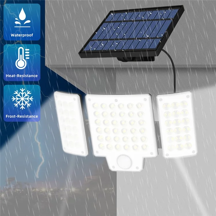 TG-TY01038 216 LED 3-Head Solar Powered Wall Light with Remote Control Waterproof Garden Lamp, Large Panel