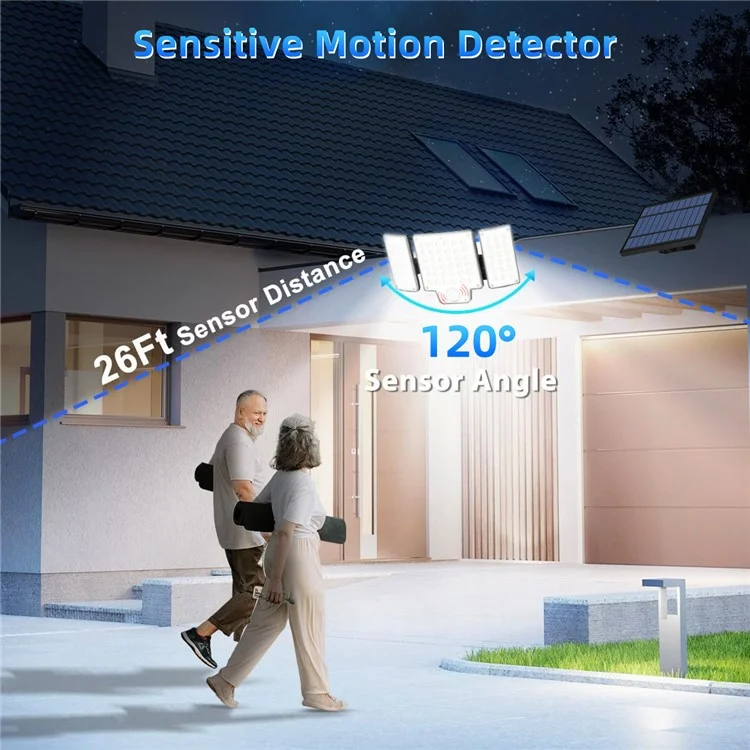 TG-TY01038 216 LED 3-Head Solar Powered Wall Light with Remote Control Waterproof Garden Lamp, Large Panel