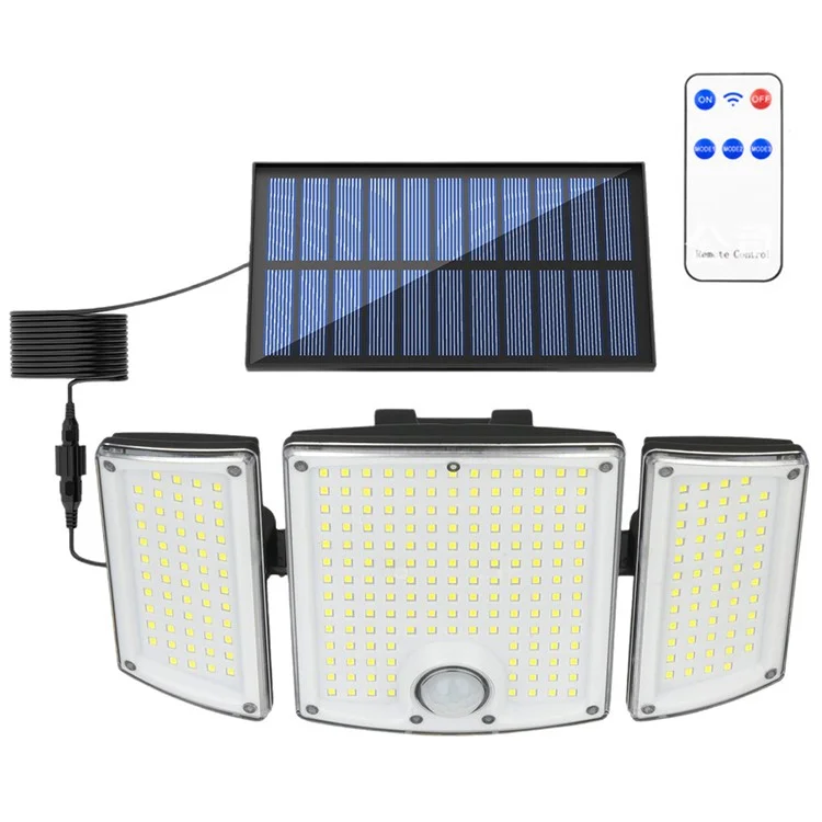 TG-TY01039 278 LED 3-Head Solar Powered Wall Light with Remote Control Waterproof Garden Lamp, Standard Panel