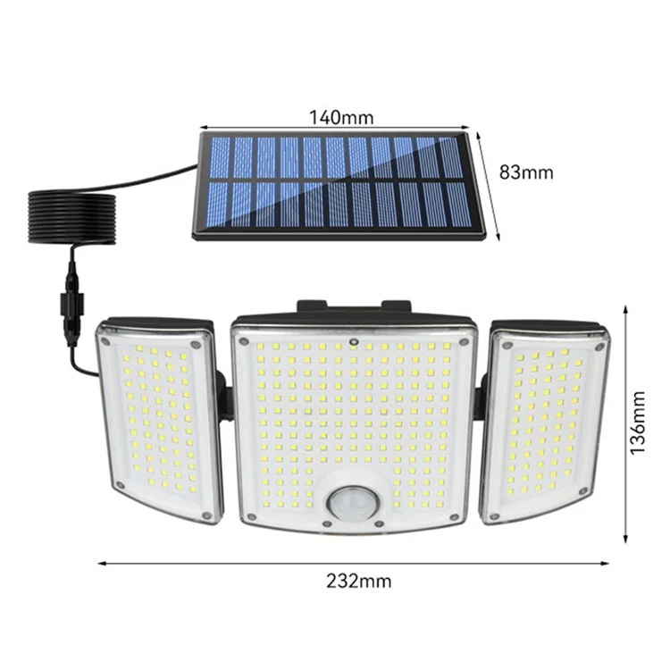 TG-TY01039 278 LED 3-Head Solar Powered Wall Light with Remote Control Waterproof Garden Lamp, Standard Panel