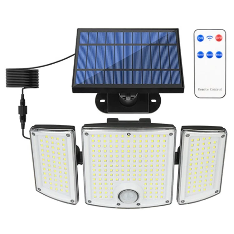 TG-TY01040 278 LED 3-Head Solar Powered Wall Light with Remote Control Waterproof Garden Lamp, Large Panel