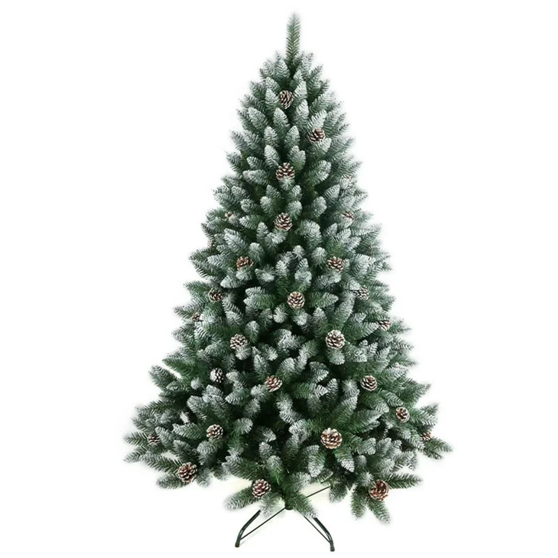 Sapin de Noël de 210 cm avec des pommes de pin, 1100 branches en PVC épaissi, enneigé, arbre de Noël artificiel en forme de crayon